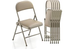 BULAGE Klappstuhl Gepolstert Klappstühle 6er Set Gartenstuhl Klappbar Wasserdicht Klappstuhl für Küche Esszimmer Camping, Metall Klappstuhl bis 158 KG Stapelstühle, Khaki Klappsessel