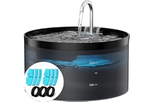 BEMOONY Fuente para Gatos, 6 Piezas de Filtros + 3 Piezas Esponjas, 3.2L Bebedero Gatos, Fuente Gatos Bomba Ultrasilenciosa con Luz Led, Filtración Profunda, DepóSito de Agua TranslúCido