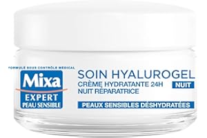 Mixa Expert Peau Sensible - Hyalurogel Nuit - Crème-Masque Hydratante - Sommeil Réparateur - 50 ml - Lot de 1