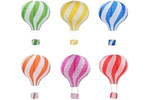 Famgee 30 cm (12") Hanging Hot Air Balloon Paper Lanterns Set Party Decoration Birthday Wedding Christmas Party Decor Gift Set, Pack of 6 Pieces Stripe Style