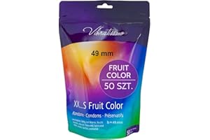 VIBRATISSIMO Fruit Color Prezerwatywy 50szt I Naturalne doznania i ekstra nawilżenie I Prezerwatywy w zamykanym woreczku | Kolorowe kondomy dla mężczyzn | Cieniutkie prezerwatywy | 49mm