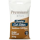 Premium Plus Doğal Bentonit Kedi Kumu Aktif Karbonlu 10 LT, Topaklanan, Kokusuz,%99,5 Tozsuz, Y&uuml;ksek Emicilik G&uuml;c&uuml;ne Sahip Ke