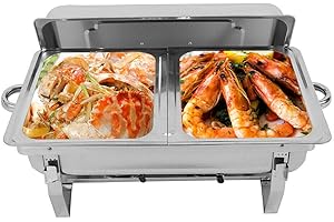 TESUGN 2X Warmhaltebehälter Essen, 7.5L Chafing Dish Profi Set, Edelstahl Warmhaltebehälter, Wärmebehälter, Rechaud, Speisewärmer für Catering, Buffet und Party