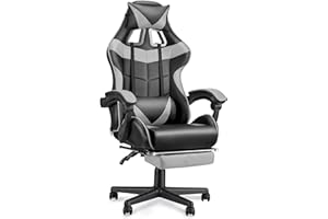 Soontrans Silla Gamer Ergonómica Sillas Gaming con Reposapiés Reposacabeza Apoyo y Cojín Lumbar, Altura Ajustable, para Videojuegos (Gris)
