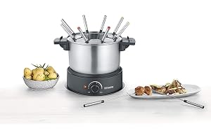 SEVERIN Fondue, diskmaskinssäker fonduesats med 8 färgkodade gafflar, elektrisk fondue av rostfritt stål för ostfondue, chokladfondue eller oljefondue, svart, FO 2470