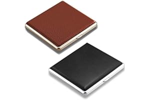 GOTYOU 2 sztuki pudełek na tytoń ze skóry, metalowa rama ze skóry, pudełko z gumową taśmą i zamknięciem na zatrzask, pudełko do przechowywania do ochrony papierosów, nadaje się do męskich papierosów, czarne, brązowe