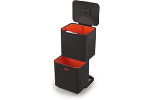 Joseph Joseph Totem Max - Poubelle de cuisine pour le tri et le recyclage des déchets, avec bac à compost intégré et filtre à charbon actif remplaçable, capacité de 60 litres, Noir