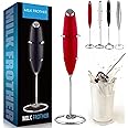 DANEEN Milk Frother/Stirrer with Stand (Battery Operated), Handheld Foam Maker, Portable Mixer for Coffee Mini Foamer for Cappuccino Matcha Frappe, Hot Chocolate (Red)