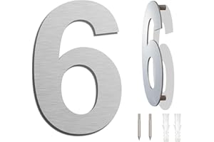 YWONOBY Edelstahl Hausnummer - Wetterfest und Pflegeleicht - Metallic Mattes Silber Finish - Moderner Schwebender Aussehen und Einfache Installation - Höhe 152 mm - Arial Ziffer 6