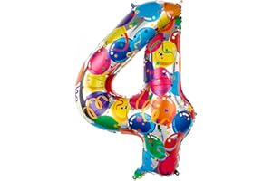 Ponmoo Foil Palloncini Numeri 4 Multicolore 40" (101cm), Gonfiabili Elio o Aria, Gigant Numero 0-9, 10-29, 30-100, Granda Palloncino per Anniversario, Decorazione Feste di Compleanno