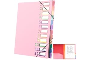 Delamiya Porte-documents A4, portable, avec 12 compartiments, en plastique polypropylène, avec élastique, étanche, pour l'école, les fournitures de bureau (noir)