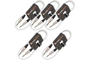 VISIOSOUND 5 x 6.35mm 1/4" Stereo TRS Jack to TRS Jack Lead/Balanced Signal/Audio Patch Cable (White, 1m, Pack of 5)