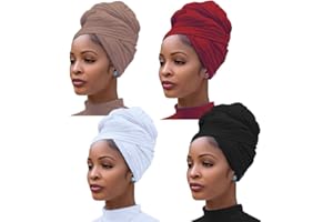 PESONLOOK 4 Pieces Stretch Jersey Turban Head Wrap Knit Headwraps Urban Hair Scarf Solid Color Ultra Soft Extra Long Breathable Head Band Tie for Women