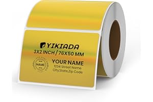 YIKIADA Złote etykiety termiczne winylowe, 50 × 76 mm, rolka prostokątne, samoprzylepne, naklejki adresowe, wodoodporne, brokatowe, naklejki na logo, kod kreskowy QR, kod QR, dla dzieci, biura, domu,