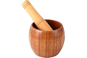 Wenrescry Jujube Wood Mortar and Pestle, Traditional Wooden Grinder for Spices, Herbs, Garlic, Pepper, Durable Kitchen Tool, Handheld Crusher for Flavourful Dishes