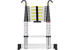 ACROHOME 3.2M/10.5FT Telescoping Ladder, Aluminum Lightweight Telescopic Ladders with Stabilizer and Detachable Hooks, Portable Extension Loft Ladder for RV or Outdoor Work, 330lb Capacity