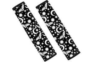 DISNIMO Moon Star Fledermaus-Sicherheitsgurtbezüge für Erwachsene und Kinder, Sicherheitsgurtbezug für Damen und Herren, Sicherheitsgurtkissen, Halloween, Gothic, Reisen, Autozubehör, Schwarz