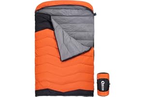 QEZER Saco de Dormir de plumón para 2 Personas, Saco de Dormir Doble liviano para familias y Parejas, acampadas, Caminatas y mochileros al Aire Libre de 3 a 4 Estaciones
