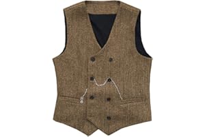 SOLOVEDRESS Gilet de costume vintage pour homme double boutonnage en laine Tweed gilet pour mariage Groomsmen