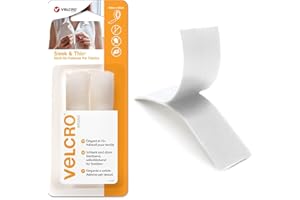 Velcro Marque, Sleek & Thin pour tissus, Bande adhésive, 19 mm x 60 cm, noire, Doux au toucher, très léger, Dos adhésif, sans couture, Blanche