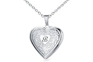 MUERDOU Locket Necklace That Holds Pictures Initial Alphabet Letter Heart Shaped Photo Memory Locket Pendant Necklaces