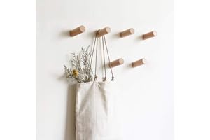 HomeDo Wall Hooks Perchero de madera, para Montaje en Pared, para Entrada, Estante para Sombreros, Ganchos Decorativos, toallero, Gancho para Cargas Pesadas (Haya-8 cm, 6 Piezas)