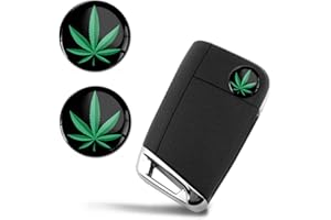SkinoEu® 2 x 3D Flexibles Ø14mm Autocollant Stickers Marijuana Weed Rasta Pot Hemp Cannabis Porte-clés Cache-clé Télécommande Système de Verrouillage Centralisé à Distance KSK 18