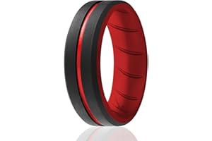 ROQ Silicone Rubber Wedding Ring for Men, Comfortable, Men's Wedding Band, Breathable Rubber Engagement Band, 2 Thin & Middle Lines, Beveled Edge & Engraved Duo, Multi Packs, Multi Colors