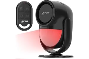 CPVAN Indoor Motion Sensor Alarm with Siren, Wireless Infrared DIY PIR Motion Detector Burglar Alarm System, Battery Operated, 125dB Adjustable, Remote Control for Home/Garage/Van/Shed/Shop. (Black)