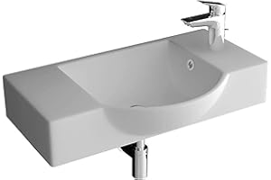 ‎ALPENBERGER GERMANY Alpenberger Kleines Handwaschbecken Weiß | Mini Waschtisch mit Ablagefläche | Badwaschbecken mit Überlauf & Hahnloch | Hängewaschbecken Wandmontage & Einbaubecken für Gäste-WC und Badezimmer