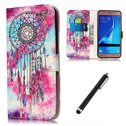 Samsung Galaxy J7 2016 Hülle,Galaxy J710 Lederhülle,Beddouuk Blume und Schmetterling Muster Design PU Leder Flip Cover Wallet Case Brieftasche mit Standfunktion Karteneinschub und Magnetverschluß,Folio Bookstyle Innere Weich Case Handytasche Schutz Etui Schale für Samsung Galaxy J7 2016/J710-Dreamcatcher