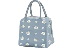 Elionless Insulated Lunch Bag, Portable Thermal Lunch Bags Cooler Bag Daisy Pattern Lunch Box Organizer Tote Bag for Women Adults Kids Girls Work School Picnic Camping Travel (Grey)