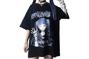 YINGKE Femme Anime Manga T-Shirt à Manches Courtes Fille Gothique Y2K E-Girl Harajuku Vêtements Japonais Kawaii Summer Tee Shirt