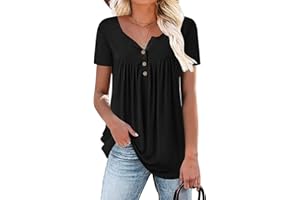 Aodemo Women's Summer Casual Henley V Neck Tunic Ladies Button Up Tops Flowy Short Sleeve Shirts Loose Blouse