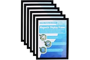 NEWZEALKIDS Magnetic Picture Frames A4,Window Sign Holder,Double Sided and Adhesive for Wall/Door/Refrigerator/Cupboard Display Frame(Pack of 6,Black)