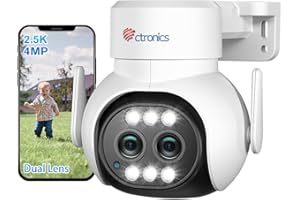 ctronics 2.5K 4MP Telecamera Wi-Fi Esterno con Doppio Obiettivo, PTZ Videocamera Sorveglianza Esterno, 2.4/ 5GHz, Zoom Ibrido 6X, Tracciamento Automatico, Rilevamento Umano, Visione Notturna a Colori