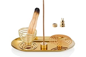 Lajiakoy® Quemador de Incienso, Porta Incienso Diseño 4 en 1 y Recogedor de Cenizas Extraíble Se Puede Combinar o Utilizar Individualmente, Incensario Decoración Hogar(Oval) (Oval)