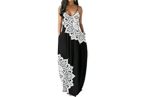 PADOLA Robe Ete Femme Longue Boheme Style Robe de Plage Chic Robe d'été élégante Casual sans Manche