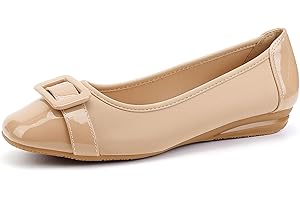 Greatonu Womens Buckle-Embellished Wedge Heel Casual Ballet Flats