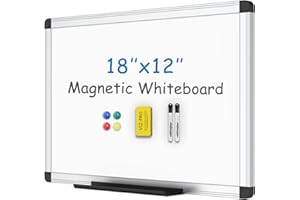 VIZ-PRO Small Magnetic Whiteboard for Wall 45 x 30 cm, Dry Erase White Board with 2 Markers, Pen Tray & Silver Aluminium Frame, Writing Board for School Office Home