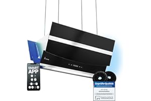 KKT KOLBE Cooker Hood 90 cm | Headless Island Hood | Stainless Steel | Black Glass | WiFi | Automatic Caster Running | RGBW LED Lighting | SensorTouch Operation | Hermes Island 908SM