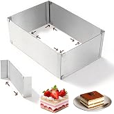 yolzhxe Adjustable Rectangular Cake Pan, 28 x 18 to 52 x 32 cm Square Cake Molds Stainless Steel 10 cm High Rings for Baking