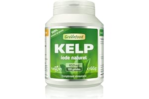 Greenfood Kelp, 450 mg, 120 gélules - pour source naturelle d'iode et la production normale d'hormones thyroïdiennes et à une fonction thyroïdienne normale. Vegan.