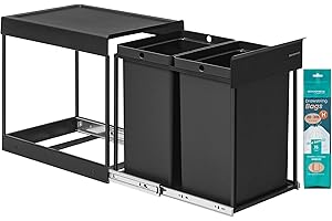 SONGMICS Mülleimer küche, Mülltrennsystem für Unterschrank, 2 x 20 L, Abfalleimer 2 Fächer, ausziehbar, Stahlrahmen, ABS-Deckel, tintenschwarz LTB951B01