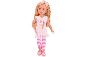 Glitter Girls – 36 cm modedocka – blont hår och violetta ögon – rosa tunika, randiga leggings, hårrosett och balettskor – docka för flickor från 3 år – Lacy