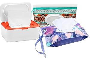 HFHUNGKEONG Feuchttücher Box, Feuchtuchspender mit 2 Stück Reisen Wieder Auffüllbar Feuchttücher Tasche,Wiederverwendbar Feuchttücherbox Wischtuchhalter Badezimmer Toilettenpapier Box(Weiß-Orange)
