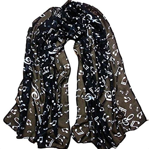 BESTOPPEN Women Scarf ,Ladies Cute Musical Note Print Chiffon Scarf Scarves Fashion Long Wrap Shawl Winter Spring Waterfall Scarf Girls Soft Scarves Stole Muffler Scarves Scarf (Black)