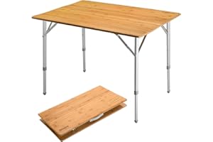 KingCamp - Mesa de Camping Plegable de bambú de 100 x 72 cm para 4 a 6 Personas, Marco Estable de Aluminio, 3 Alturas Ajustables con Bolsa de Transporte para jardín, Picnic, Camping, al Aire Libre
