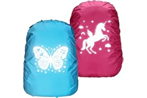 Ycaaeo 2 Piezas Funda Impermeable para Mochila, 35L Funda Impermeable Mochila, Cubre Mochila Impermeable, Funda Impermeable Reflectante - Sirenas - Unicornios - Mariposas