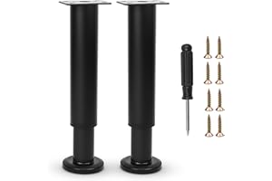 TERDEY Furniture Adjustable Legs, Metal Bed Support Leg Central Slat Frame Couch Replacement Support Leg Part Heavy Duty Furniture Foot with Screwdriver for Cabinet/Dresser/Table/Sofa 18-32cm (Black 2 Pcs)